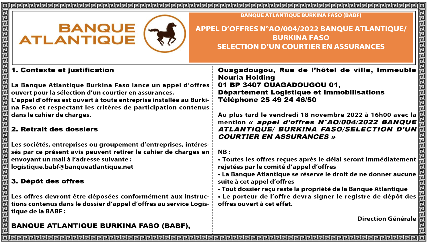 Recrutement de 01 Courtier en Assurances